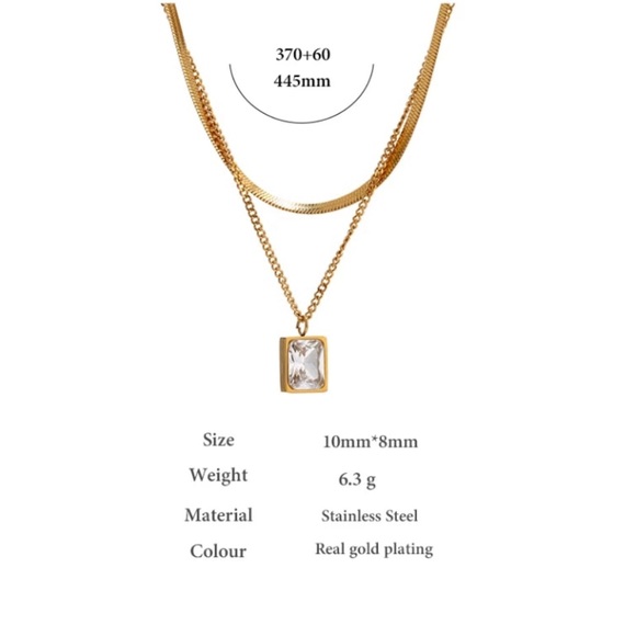 💚Gold plated green square pendant necklace - Picture 3 of 7